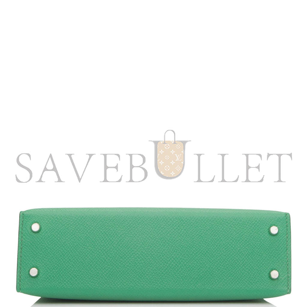 H**mes master mini kelly ii epsom comic green silver buckle (19*12*5.5cm)